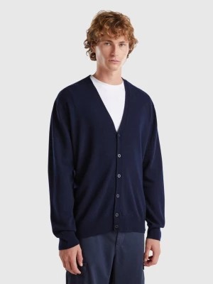 Zdjęcie produktu Benetton, Midnight Blue V-neck Cardigan In Pure Merino Wool, size L, Dark Blue, Men United Colors of Benetton