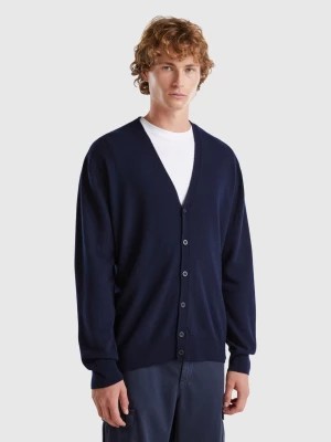 Zdjęcie produktu Benetton, Midnight Blue V-neck Cardigan In Pure Merino Wool, size XS, Dark Blue, Men United Colors of Benetton