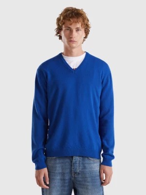 Zdjęcie produktu Benetton, Midnight Blue V-neck Sweater In Pure Merino Wool, size M, Dark Blue, Men United Colors of Benetton