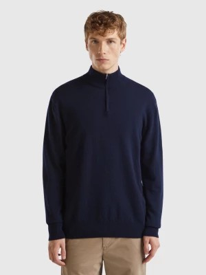 Zdjęcie produktu Benetton, Midnight Blue Zip-up Sweater In 100% Merino Wool, size L, Dark Blue, Men United Colors of Benetton