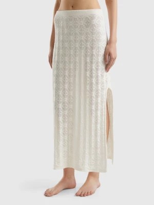 Zdjęcie produktu Benetton, Monogram Knit Midi Skirt, size L, Creamy White, Women United Colors of Benetton