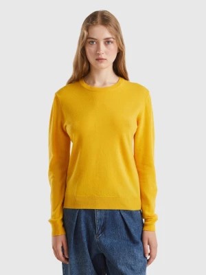 Zdjęcie produktu Benetton, Ochre Yellow Crew Neck Sweater In Pure Merino Wool, size L, Mustard, Women United Colors of Benetton