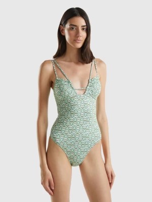 Zdjęcie produktu Benetton, One-piece Swimsuit With Flower Print, size 1°, Military Green, Women United Colors of Benetton