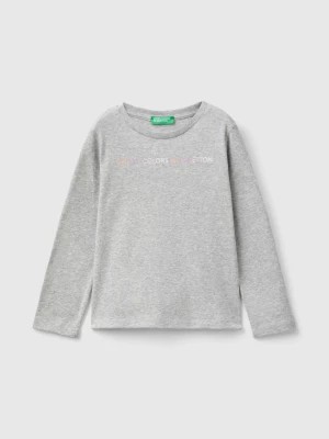 Zdjęcie produktu Benetton, Organic Cotton T-shirt With Glittery Print, size 116, Light Gray, Kids United Colors of Benetton