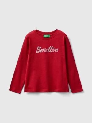 Zdjęcie produktu Benetton, Organic Cotton T-shirt With Glittery Print, size 90, Red, Kids United Colors of Benetton