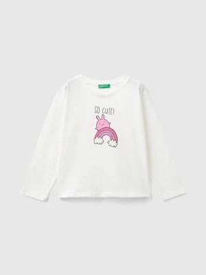 Zdjęcie produktu Benetton, Organic Cotton T-shirt With Print, size 104, Creamy White, Kids United Colors of Benetton