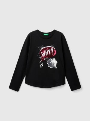 Zdjęcie produktu Benetton, Organic Cotton T-shirt With Sequins, size 3XL, Black, Kids United Colors of Benetton