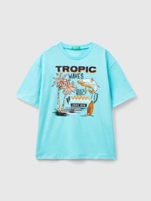 Zdjęcie produktu Benetton, Oversize T-shirt With Print, size 2XL, Turquoise, Kids United Colors of Benetton
