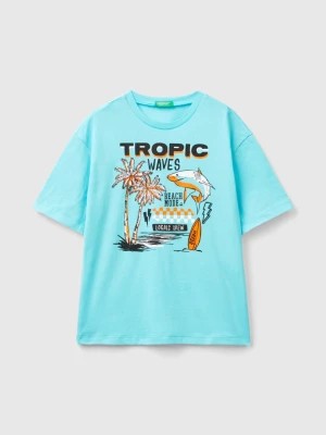 Zdjęcie produktu Benetton, Oversize T-shirt With Print, size L, Turquoise, Kids United Colors of Benetton