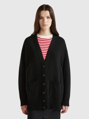 Zdjęcie produktu Benetton, Oversized Fit Cardigan In Wool Blend, size M, Black, Women United Colors of Benetton