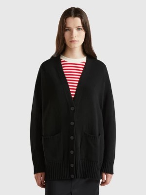 Zdjęcie produktu Benetton, Oversized Fit Cardigan In Wool Blend, size XS, Black, Women United Colors of Benetton