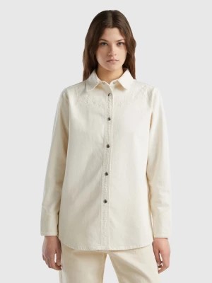 Zdjęcie produktu Benetton, Oversized Shirt With Floral Embroidery, size XXS, Creamy White, Women United Colors of Benetton