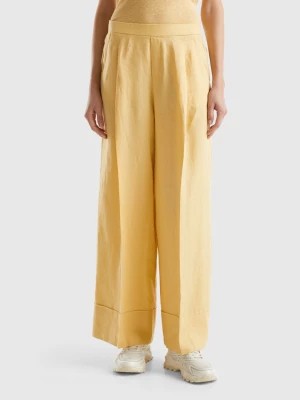 Zdjęcie produktu Benetton, Palazzo Trousers In 100% Linen, size L, Yellow, Women United Colors of Benetton