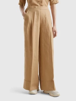 Zdjęcie produktu Benetton, Palazzo Trousers In 100% Linen, size M, Camel, Women United Colors of Benetton