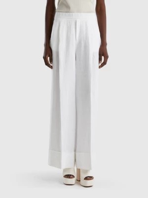 Zdjęcie produktu Benetton, Palazzo Trousers In 100% Linen, size XS, White, Women United Colors of Benetton