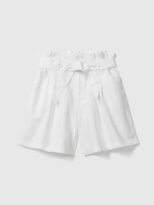 Zdjęcie produktu Benetton, Paperbag Bermudas In Linen Blend, size M, White, Kids United Colors of Benetton