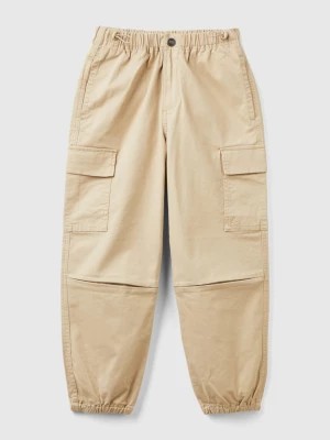 Zdjęcie produktu Benetton, Parachute Trousers In Stretch Cotton, size M, Beige, Kids United Colors of Benetton