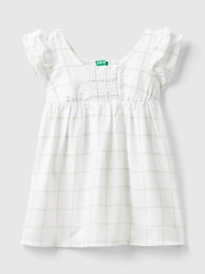 Zdjęcie produktu Benetton, Patterned Dress In Linen Blend, size 82, White, Kids United Colors of Benetton