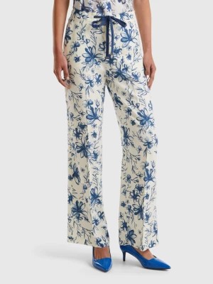 Zdjęcie produktu Benetton, Patterned Trousers In Sustainable Viscose, size S, Creamy White, Women United Colors of Benetton