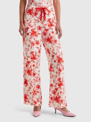 Zdjęcie produktu Benetton, Patterned Trousers In Sustainable Viscose, size XS, Creamy White, Women United Colors of Benetton