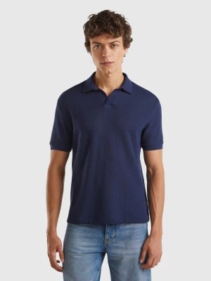 Zdjęcie produktu Benetton, Perforated Cotton Polo Shirt, size XXL, Dark Blue, Men United Colors of Benetton