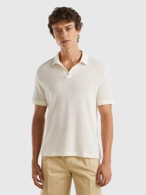 Zdjęcie produktu Benetton, Perforated Cotton Polo Shirt, size XXXL, Creamy White, Men United Colors of Benetton