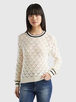 Zdjęcie produktu Benetton, Perforated Sweater In Pure Cotton, size XL, Creamy White, Women United Colors of Benetton