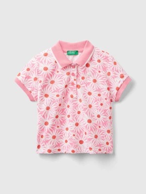 Zdjęcie produktu Benetton, Pink Polo Shirt With Floral Print, size 98, Pink, Kids United Colors of Benetton