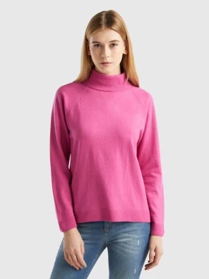 Zdjęcie produktu Benetton, Pink Turtleneck Sweater In Cashmere And Wool Blend, size L, Pink, Women United Colors of Benetton