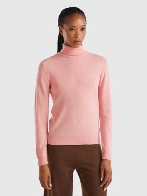 Zdjęcie produktu Benetton, Pink Turtleneck Sweater In Pure Merino Wool, size L, Pink, Women United Colors of Benetton