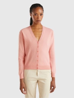 Zdjęcie produktu Benetton, Pink V-neck Cardigan In Pure Merino Wool, size M, Pink, Women United Colors of Benetton