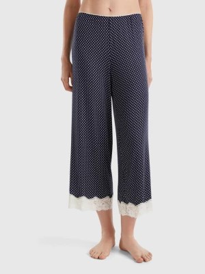 Zdjęcie produktu Benetton, Polka Dot Trousers With Lace Details, size XS, Blue, Women United Colors of Benetton