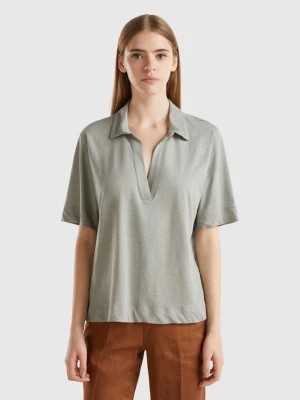 Zdjęcie produktu Benetton, Polo Shirt In Cotton And Linen Blend, size L, Gray, Women United Colors of Benetton