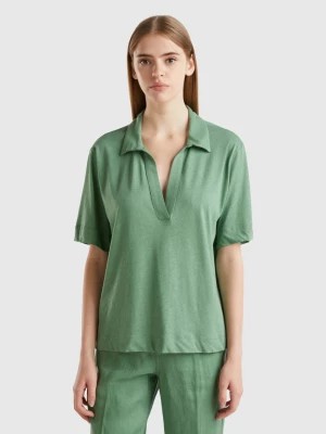 Zdjęcie produktu Benetton, Polo Shirt In Cotton And Linen Blend, size L, Green, Women United Colors of Benetton