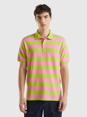 Zdjęcie produktu Benetton, Polo With Pink And Lime Yellow Stripes, size L, Multi-color, Men United Colors of Benetton