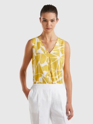 Zdjęcie produktu Benetton, Printed Linen Blouse, size S, Mustard, Women United Colors of Benetton