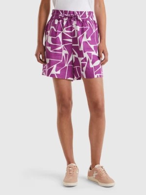Zdjęcie produktu Benetton, Printed Linen Shorts, size L, Violet, Women United Colors of Benetton