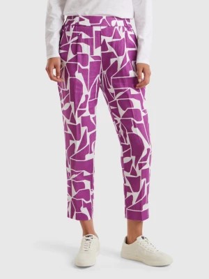 Zdjęcie produktu Benetton, Printed Linen Trousers, size XS, Violet, Women United Colors of Benetton