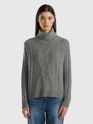 Zdjęcie produktu Benetton, Pure Cashmere Turtleneck With Cable Knit, size S, Dark Gray, Women United Colors of Benetton