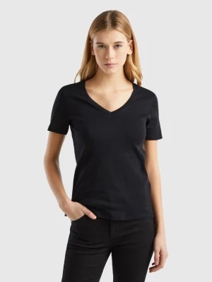 Zdjęcie produktu Benetton, Pure Cotton T-shirt With V-neck, size L, Black, Women United Colors of Benetton