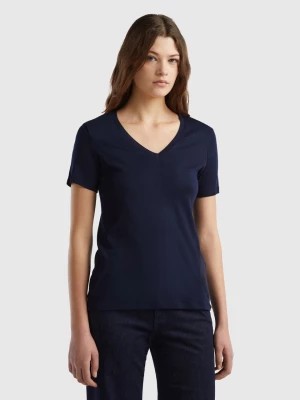 Zdjęcie produktu Benetton, Pure Cotton T-shirt With V-neck, size L, Dark Blue, Women United Colors of Benetton