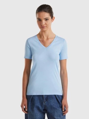 Zdjęcie produktu Benetton, Pure Cotton T-shirt With V-neck, size L, Light Blue, Women United Colors of Benetton