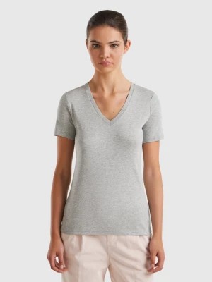 Zdjęcie produktu Benetton, Pure Cotton T-shirt With V-neck, size XL, Light Gray, Women United Colors of Benetton