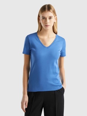 Zdjęcie produktu Benetton, Pure Cotton T-shirt With V-neck, size XS, Blue, Women United Colors of Benetton