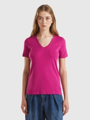 Zdjęcie produktu Benetton, Pure Cotton T-shirt With V-neck, size XXS, Cyclamen, Women United Colors of Benetton