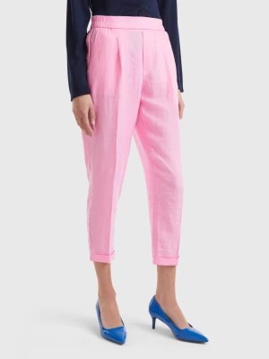 Zdjęcie produktu Benetton, Pure Linen Trousers With Elastic, size L, Pink, Women United Colors of Benetton