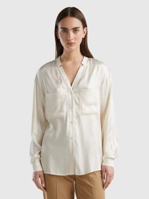 Zdjęcie produktu Benetton, Pure Viscose Shirt With Pockets, size L, Creamy White, Women United Colors of Benetton