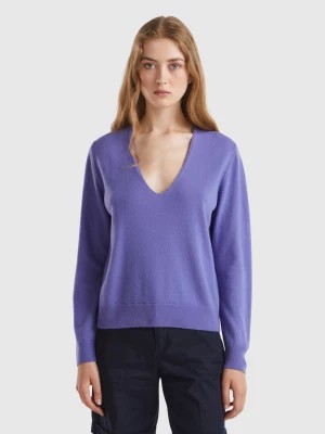 Zdjęcie produktu Benetton, Purple V-neck Sweater In Pure Merino Wool, size M, , Women United Colors of Benetton