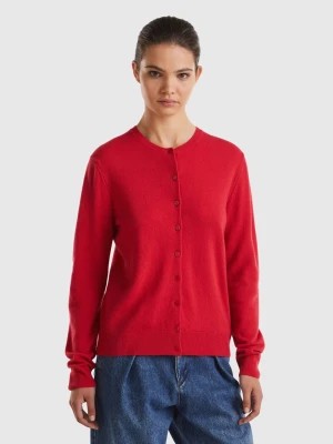 Zdjęcie produktu Benetton, Red Plum Crew Neck Cardigan In Pure Merino Wool, size M, Plum, Women United Colors of Benetton