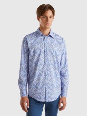 Zdjęcie produktu Benetton, Regular Fit Patterned Shirt, size L, Light Blue, Men United Colors of Benetton